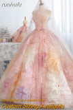 runhufu Spring New Simple Stamped Wedding Dress Strapless Colorful Flower Bridal Dress Sweep Tail Party Prom Dress Vestido De Noiva