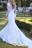 Runhufu NICEB Lace Mermaid Wedding Dress Long Sleeve Pearls Appliques Gorgesous New Design Bride Dress robe de mariage Vestido De