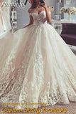 Runhufu Chic Ivory Lace Appliques BallGown Wedding Dresses Sweetheart Off Shoulder Short Sleeves BOHO Bridal Gowns With Lace Up