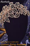 Runhufu Hollow Leaf Headband for Woman Rhinestone Bridal Headpiece Wedding Hair Accessories Bridesmaid Bride Headdress HP256A