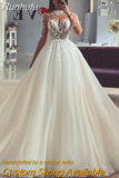 Runhufu Bohemian Wedding Dresses Women's Elegant Sweetheart A-Line Decal Princess Bridal Gowns Tulle Formal Beach Party Vestido