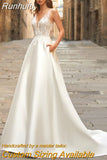 Runhufu Lace Appliques Wedding Dresses For Women 2023 Bride Gown Soft Satin Sexy Vestidos De Novia Boda Trouwjurk Suknia Ślubna