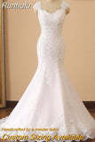 Runhufu Sleeves Mermaid Wedding Dress 2023 Sweetheart Lace Appliques Beading Vestido De Noiva Long Bride Gown Button Illusion Back