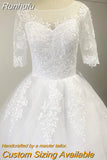 Runhufu Sleeve Lace Wedding Dress New Lace Up Ball Gown Princess Luxury Appliques Wedding Dresses Vestido De Noiva