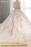 Runhufu Wedding Dress 2023 Star Sky Long Train High Waist For Pregnant Crystal Shinny Bride Dress Short Sleeve Ball Gown Dresses