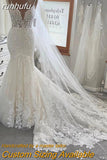 runhufu Lace Mermaid Wedding Dress 2023 Spaghetti Straps Wedding Dresses Plus Size Custom Made Long Train Bridal Dress