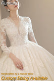 Runhufu Wedding Dress 2023 Long Sleeve New Winter V-neck Flower Ball Gown Princess Wedding Dresses Vestido De Noiva