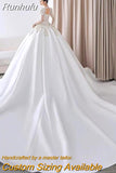 Runhufu New Satin Wedding Dresses Full Sleeve V-neck Sweep Train Lace Up Ball Gown Wedding Dresses Sexy Backless Vestido De Noiva