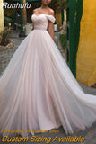 Runhufu Tulle Wedding Dresses with Sleeves Off Shoulder Sweetheart Lace Up Floor Length Wedding Bridal Gowns Vestido de noiva