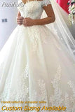 Runhufu Luxury Lace Boat Neck Ball Gown Wedding Dresses Sweetheart Sheer Back Princess Illusion Applique Bridal Gowns Casamento