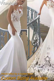 Runhufu Mermaid Wedding Dresses 2023 Spaghetti Straps Lace Embroidery Backless Sweep Train Bridal Gown Vestidos De Noiva