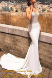 Runhufu Mermaid Open Back Wedding Dresses For Women V Neck Lace Appliqued Backless Beach Bridal Gowns vestidos de novia 925
