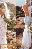 Runhufu Vintage Lace Wedding Dresses Open Back Long Sleeves Sweep Train V Neck Mermaid Bridal Gowns Boho Sexy Vestido De Mariee