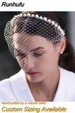 Runhufu VA06 Birdcage Veil White Black Veil Face Veil Handband Bridal Veils with Crystal Blusher Veil Wedding Party Accesories