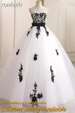 runhufu RED Blacck Vestido De Gowns Lace Back Embroider Appliques Starpless Wedding Dress Short Sleeves