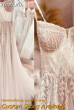 runhufu Sexy Beach Wedding Dress Spaghett Straps 2023 Robe Mariee Vintage Lace Boheme Wedding Dresses Backless Beaded