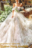 Runhufu Formal A-Line Wedding Dresses Sweetheart Flower Printed Bridal Gowns Boho Beach Appliques Evening Wedding Gowns Custom Size