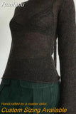 Runhufu Tie Back Sweaters Women Long Sleeve Boat Neck Solid Color Knitted Pullover Casual Crochet Tops 2023 Fall New