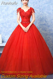 Runhufu Wedding Dress The Red V-neck Ball Gown Vintage Wedding Dresses Lace Embroidery Vestido De Noiva