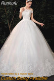 Runhufu New Boat Neck Wedding Dress Sweep Brush Train Ball Gown Bridal Dress Lace Up Wedding Gowns Vestidos De Novia