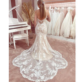 runhufu Spaghetti Straps Mermaid Wedding Dresses Champagne Bride Dress Lace Vestido de Noiva Sereia Wedding Gowns