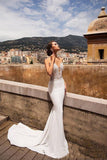 Runhufu Mermaid Open Back Wedding Dresses For Women V Neck Lace Appliqued Backless Beach Bridal Gowns vestidos de novia 925
