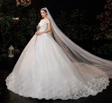 runhufu New Boat Neck Wedding Dress Sweep Brush Train Ball Gown Bridal Dress Lace Up Wedding Gowns Vestidos De Novia