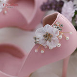 Runhufu 2pcs/lot Removable Bride High Heel Clip Rhinestone Wedding Shoes Buckle Women Decoration Pearls Floral Bead Shoe Clips