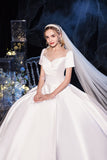 runhufu De Noiva 2023 Short Sleeve Classic Satin Lace Up Wedding Ball Gown Luxury Wedding Dresses Robe De Mariee