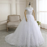 runhufu New Arrival Wedding Dress Sleeveless Organza Court Train Lace Up Ball Gown Off The Shoulder Princess Wedding Gown