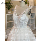 runhufu Wedding Dresses Summer 2023 Tea Length Robe De Mariée V-Neck Lace appliques Bride Dress Vestido De Novia