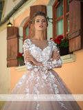 Runhufu Blush Pink Wedding Dresses Long Sleeves A Line Vestido De Noiva 2023 Scoop Lace Appliques Bridal Married Wedding Gowns