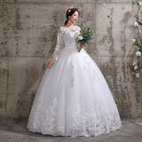 runhufu Summer Korean Light wedding dress Vestidos De Novia off white bride O-neck dream princess simple Long Sleeve Lace appliques