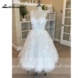 runhufu Wedding Dresses Summer 2023 Tea Length Robe De Mariée V-Neck Lace appliques Bride Dress Vestido De Novia