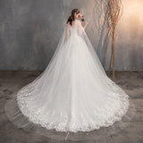 runhufu Chinese Wedding Dress With Long Cap Lace Wedding Gown With Long Train Embroidery Princess Plus Szie Bridal Dress