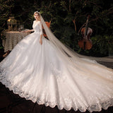 runhufu Neck Wedding Gown With Train 2023 New Three Quarter Sleeve Lace Up Bridal Ball Gown Robe De Mariee Vestido De Noiva