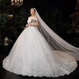 runhufu New Boat Neck Wedding Dress Sweep Brush Train Ball Gown Bridal Dress Lace Up Wedding Gowns Vestidos De Novia