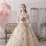 runhufu Dress 2023 Muslim Half Sleeve High Neck Lace Up Ball Gown Princess Champagne Vintage Wedding Dresses Hs778