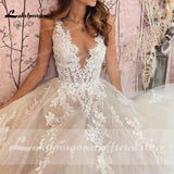 runhufu A-Line Backless Wedding Dress 2023 Vintage Lace Applique Beaded Off White Tulle Wedding Gowns Trouwjurk Long Bridal Dress