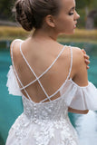 Runhufu Off the Shoulder Wedding Dresses V-neck Beading Straps 3D Flowers Appliques Open Back Bridal Gowns Robe de Mariee