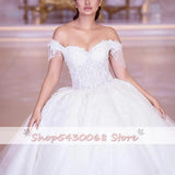 Runhufu Beaded Lace Wedding Dresses 2023 New Elegant Off Shoulder Tulle Bridal Wedding Gowns Sweetheart Princess Bridal Dress