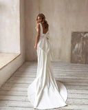 Runhufu Wedding Dress 2024 Detachable Train Bow V-Neck Elegant White Ivory Boho Simple Bridal Gown Sleevesless Vestidos De Novia