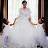 runhufu Wedding Dress 2023 O-neck Bridal Dress With Train Lace Up Ball Gown Princess Luxury Lace Wedding Gowns Customize