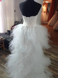 runhufu Dress Eleant Feather Strapless Lace Up Princess Luxury Front Short Back Long Wedding Dresses Plus Size