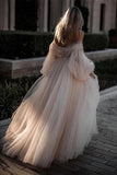runhufu Beach Wedding Dresses Pink 2023 Elegant Sweetheart Lantern Sleeve A-Line Lace Appliques Boho Bridal Gowns Custom Made