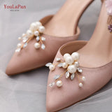 Runhufu 2pcs/lot Removable Bride High Heel Clip Rhinestone Wedding Shoes Buckle Women Decoration Pearls Floral Bead Shoe Clips
