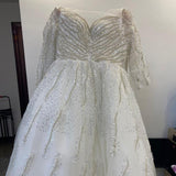 runhufu Shining Beading Handmade Wedding Dress With Sweep Train Illusion O Neck Short Sleeve Ball Gown Plus Size Vestido De Noiva