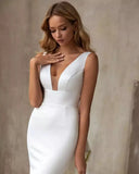 Runhufu Wedding Dress 2024 Detachable Train Bow V-Neck Elegant White Ivory Boho Simple Bridal Gown Sleevesless Vestidos De Novia