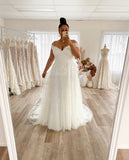 Runhufu Plus Size A-Line Off Shoulder Lace Applique Wedding Dress Tulle Backless Robe De Mariée Orienta Bridal Gown Custom Made 925