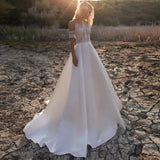 Runhufu Satin Bohemian Wedding Dress For Brides 2023 Off The Shoulder Lace Halter Boho Bridal Gown With Detachable Sleeves